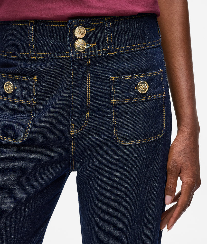 Button-detail straight jeans