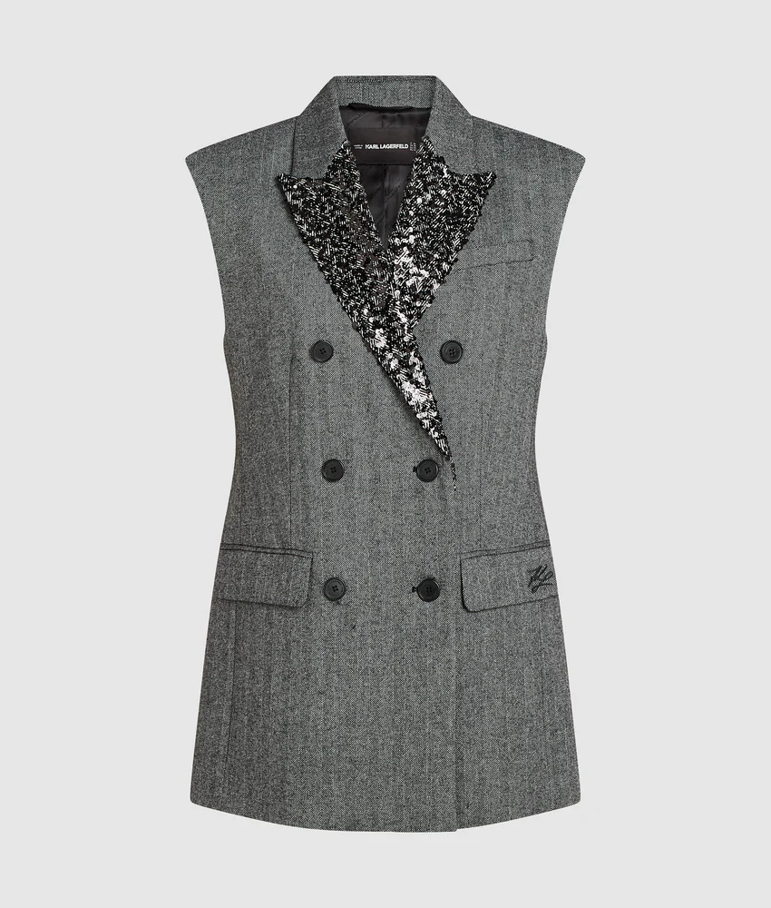 Sequin lapel tweed gilet