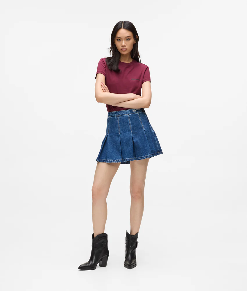 Pleated denim mini skirt