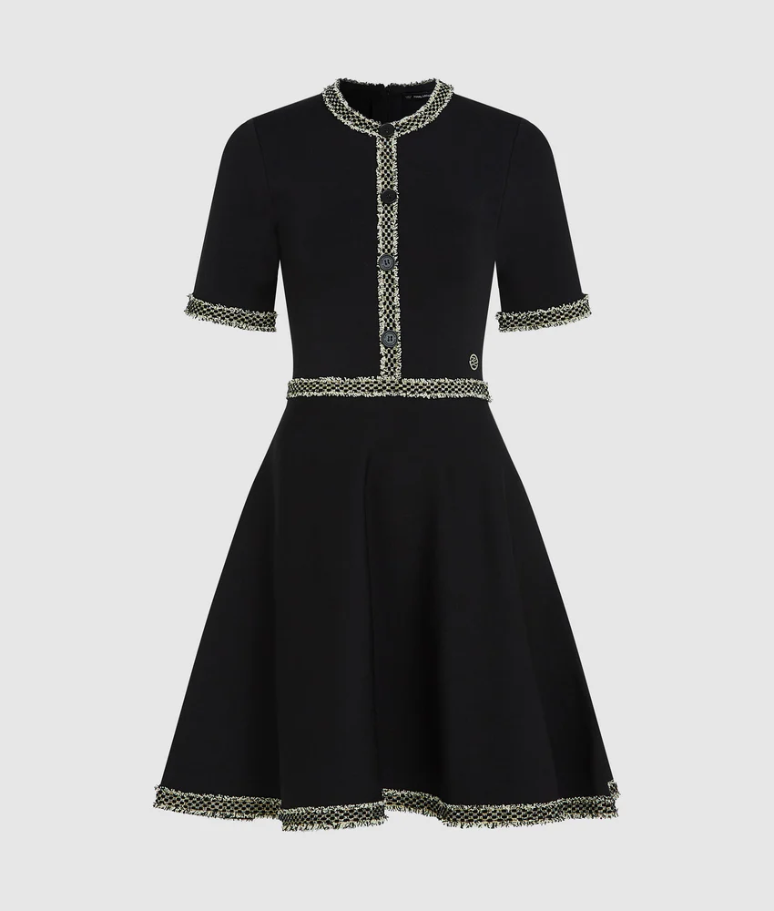 Boucl�� detail knit dress