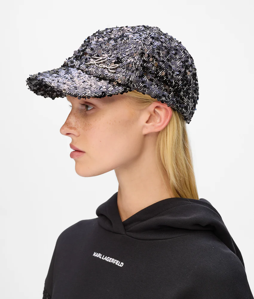 K/Signature sequin cap