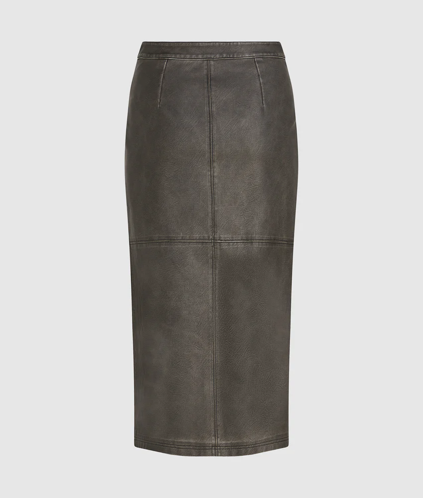 Midi faux-leather skirt