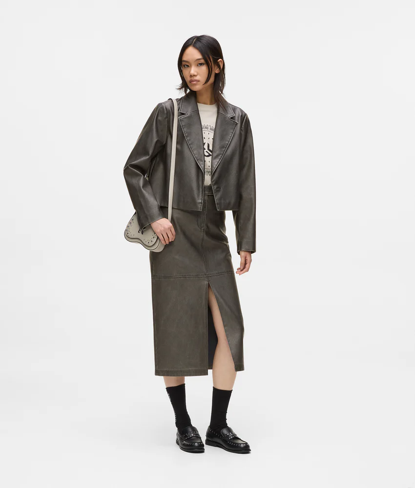 Midi faux-leather skirt