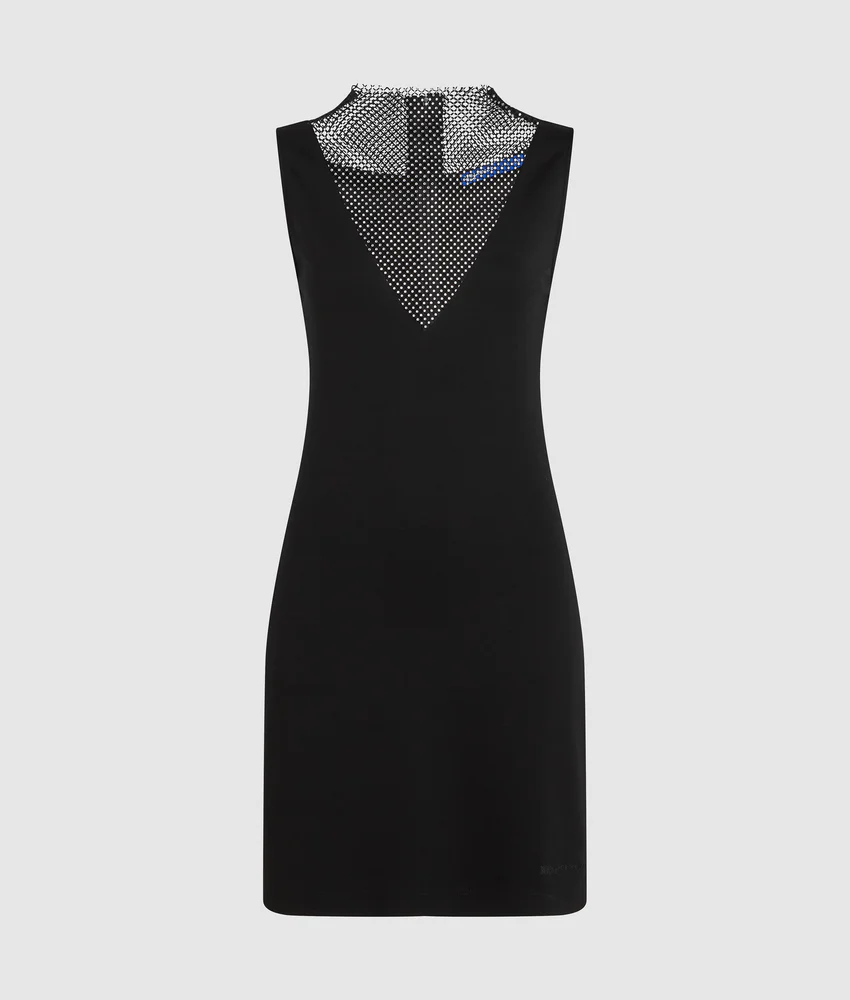 V-neck rhinestone mesh dress
