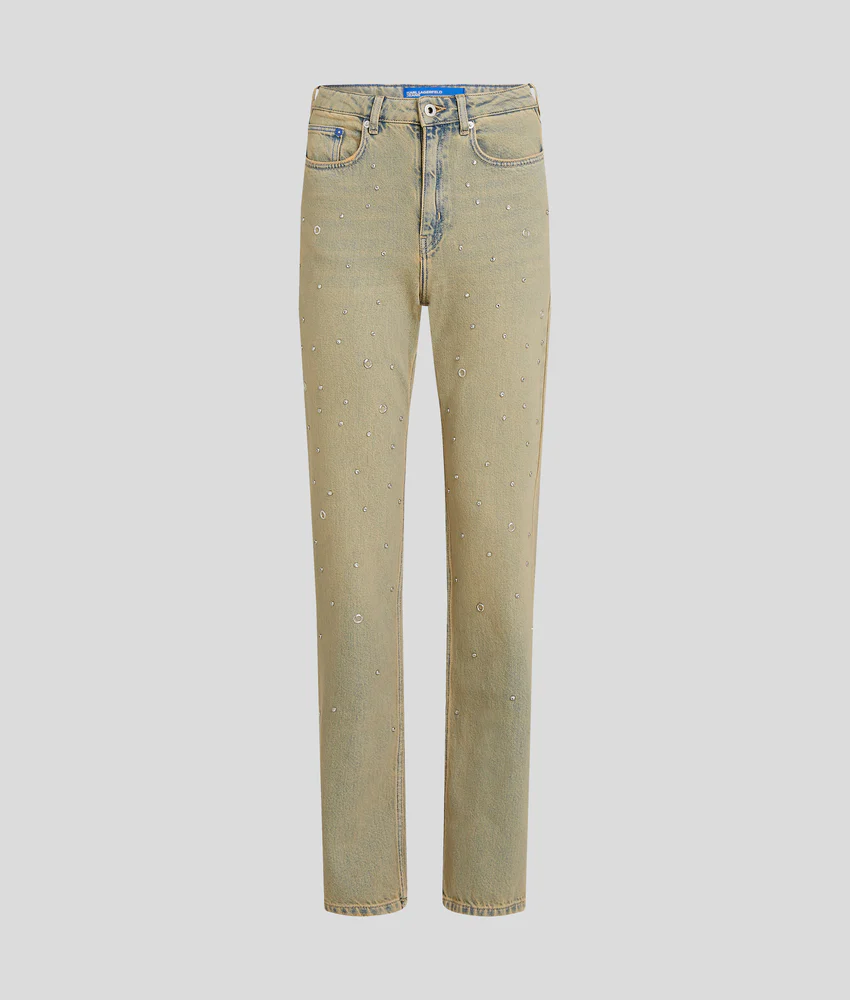 STUDDED HIGH-RISE STRAIGHT JEANS