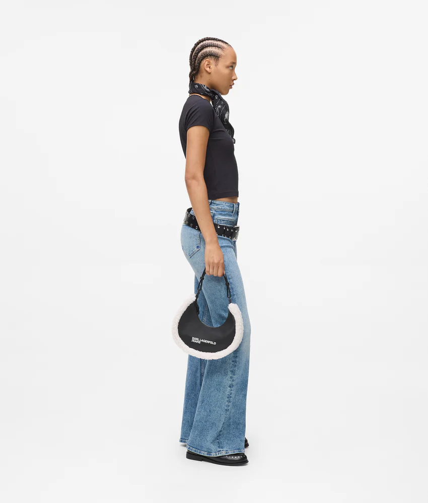 Shearling moon shoulder bag