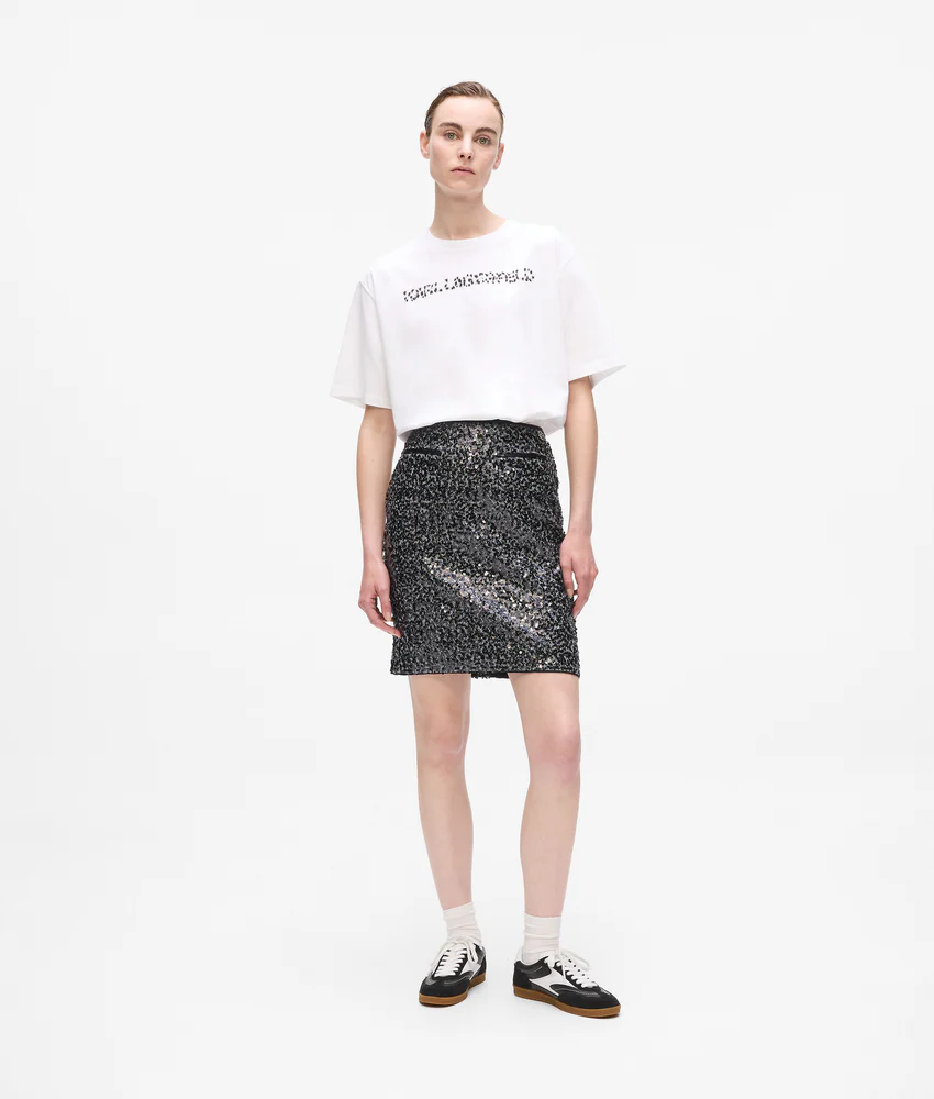 Sequin tweed skirt