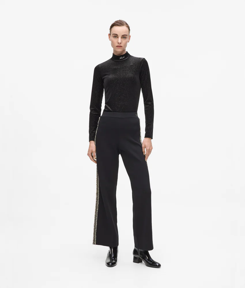 Boucl�� detail knit pants