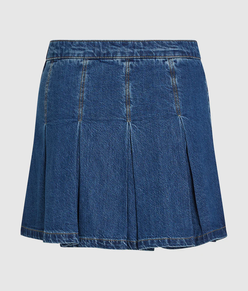 Pleated denim mini skirt