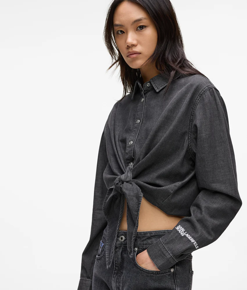 Tie-front denim shirt