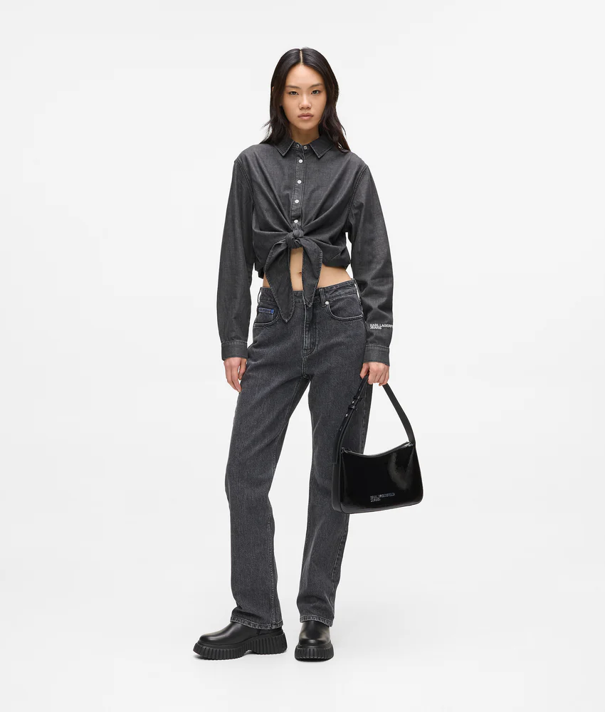 Tie-front denim shirt