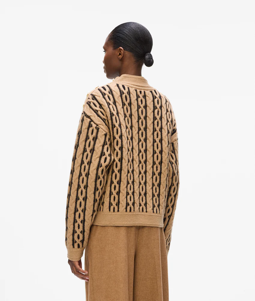 Cable knit mock neck sweater