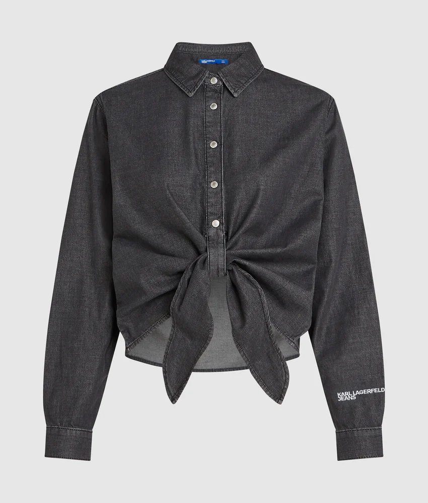 Tie-front denim shirt
