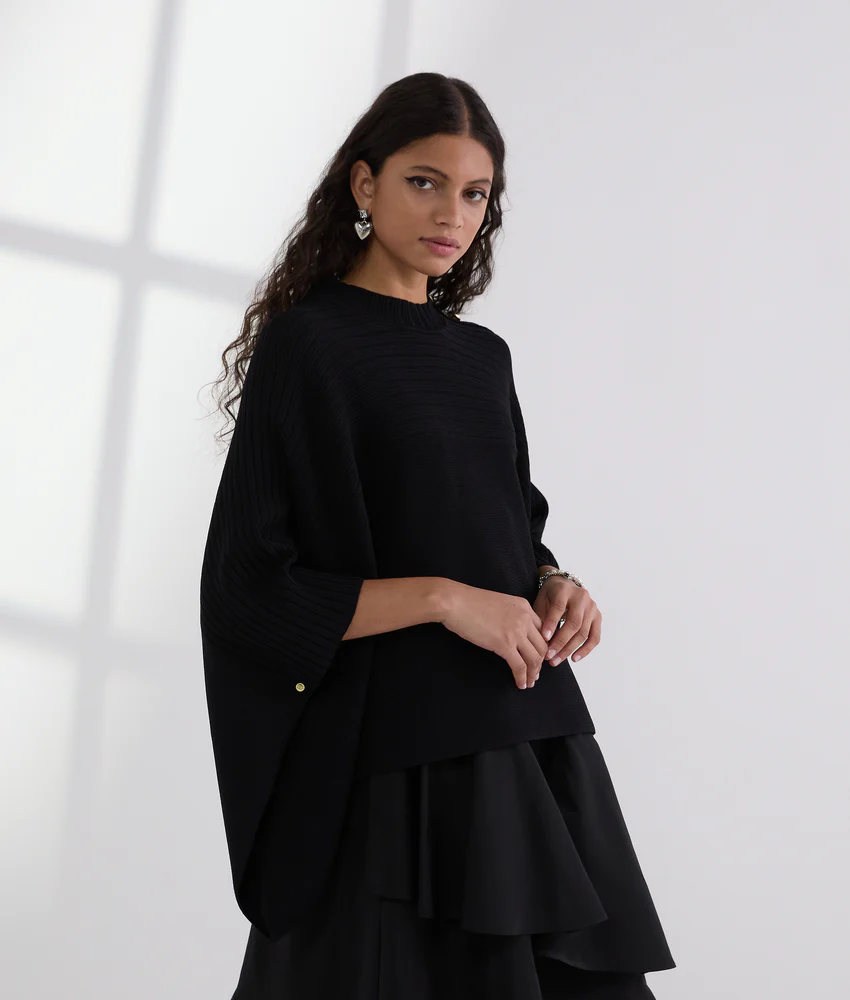 RIB-KNIT PONCHO