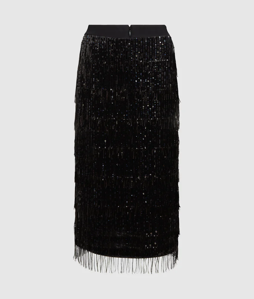 Fringed sequin skirt