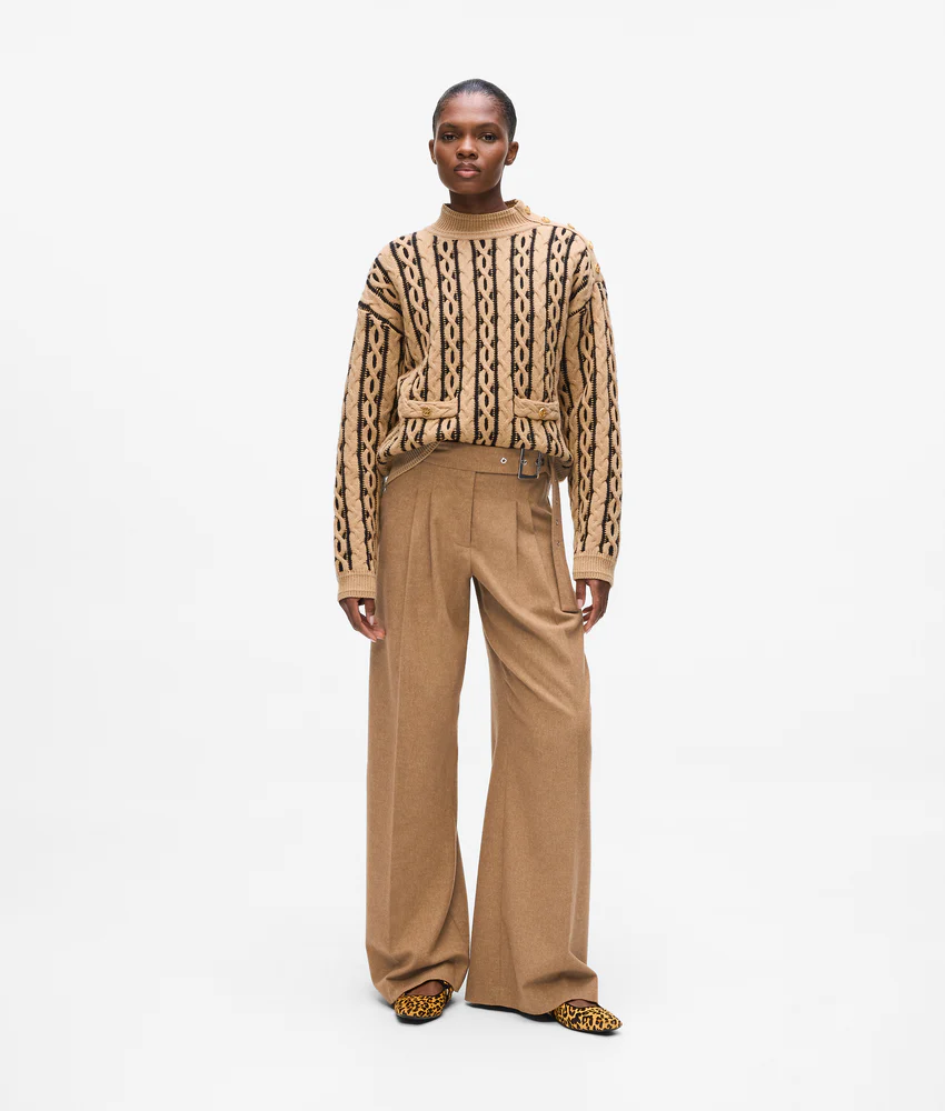 Wool-blend wide leg pants