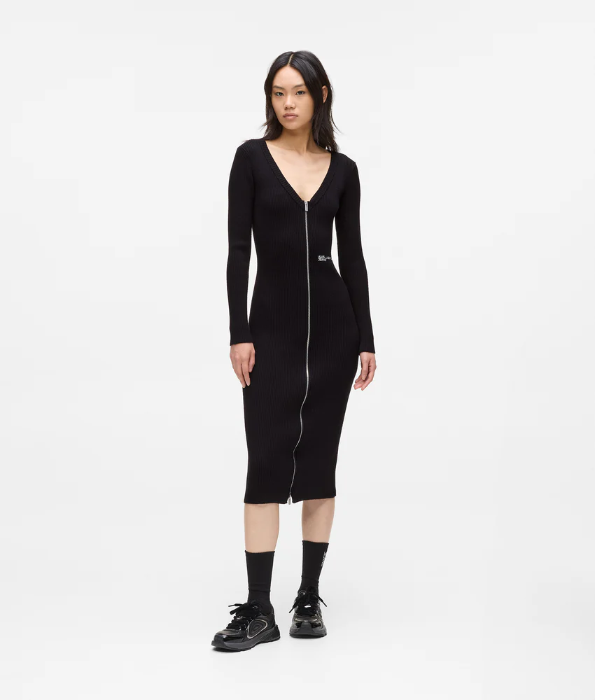 Zip-front knit dress