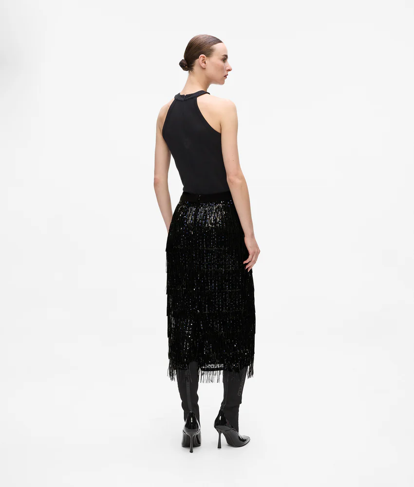 Fringed sequin skirt