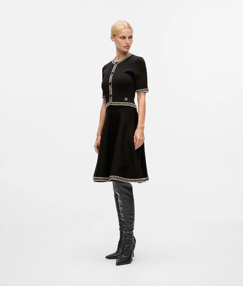 Boucl�� detail knit dress