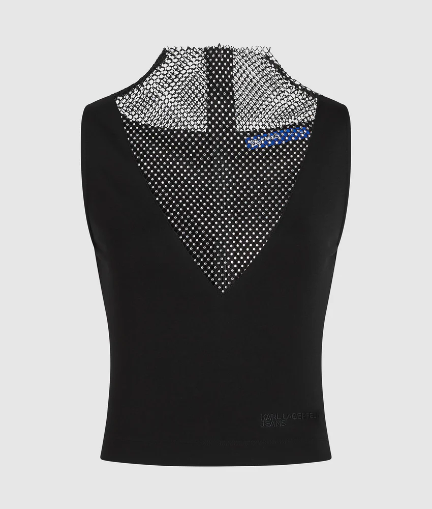 V-neck rhinestone mesh top