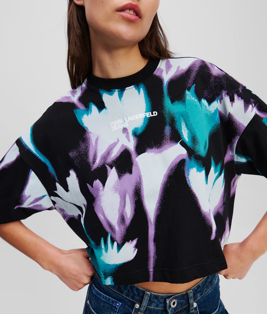 FLORAL-PRINT CROPPED T-SHIRT