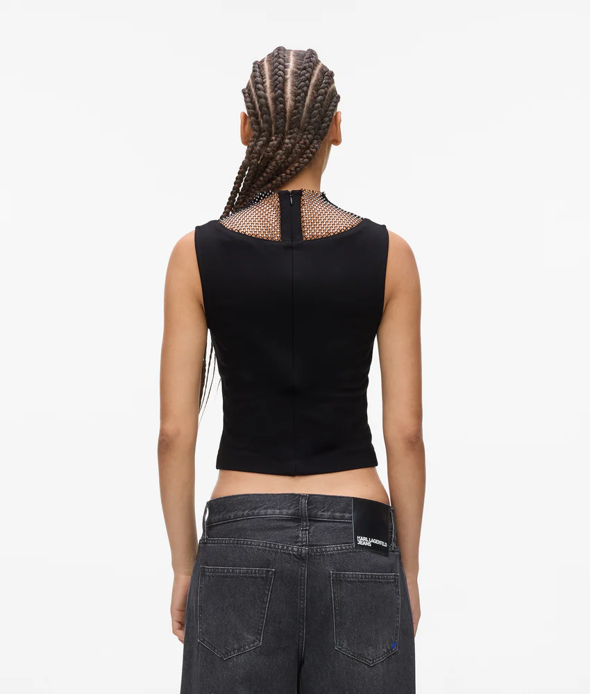 V-neck rhinestone mesh top