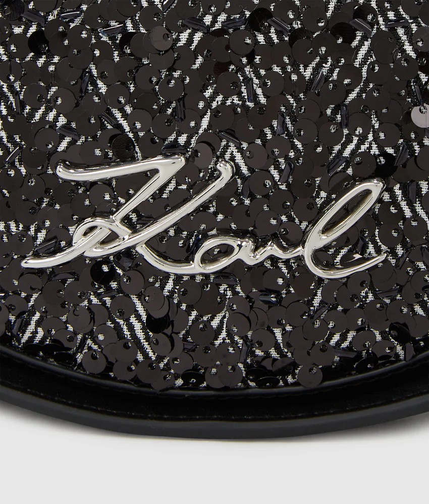 K/Signature sequin round crossbody bag