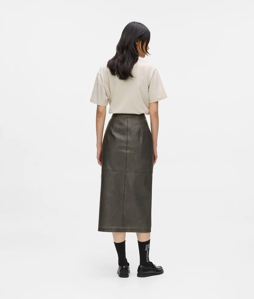 Midi faux-leather skirt
