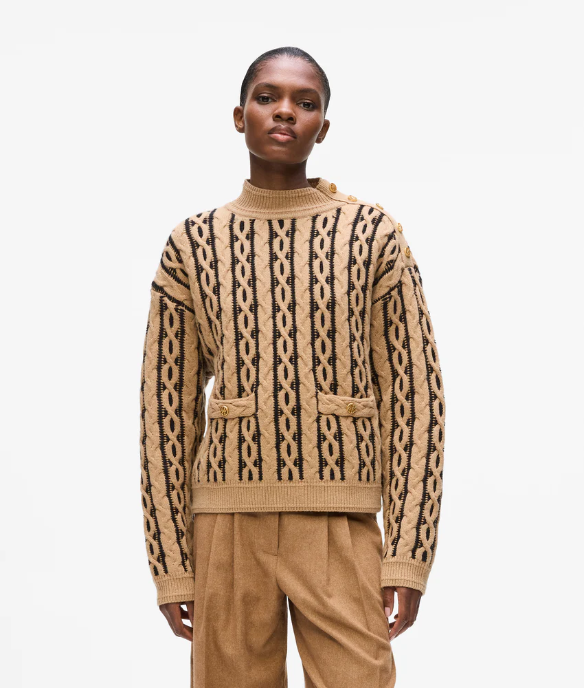 Cable knit mock neck sweater