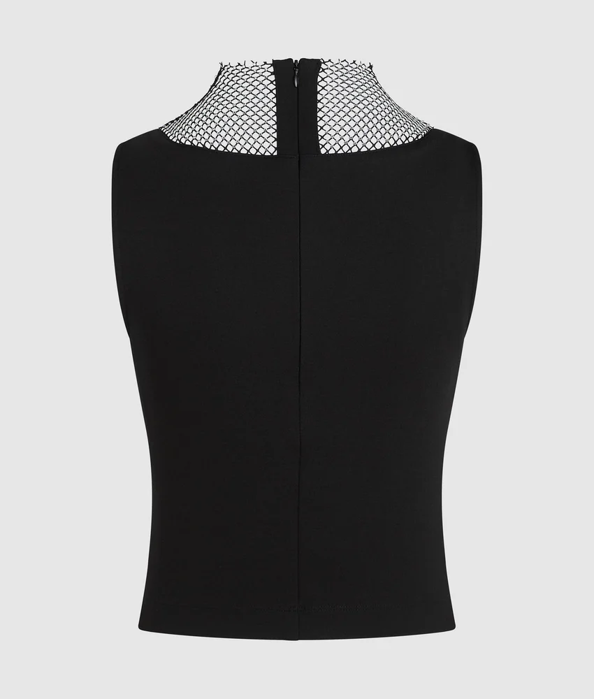 V-neck rhinestone mesh top