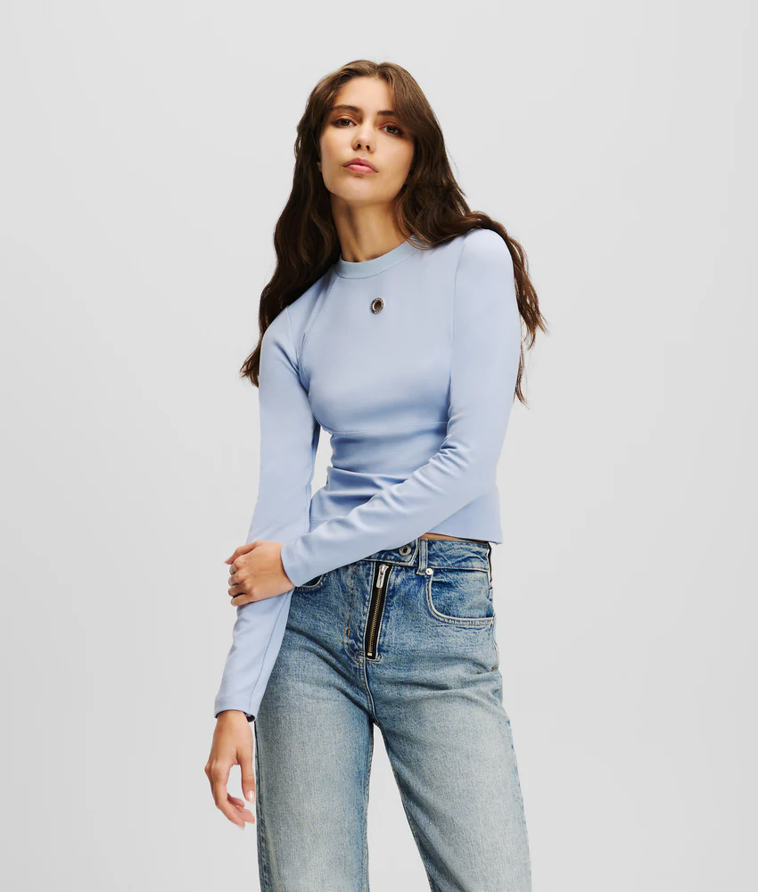 LONG-SLEEVED EYELET TOP