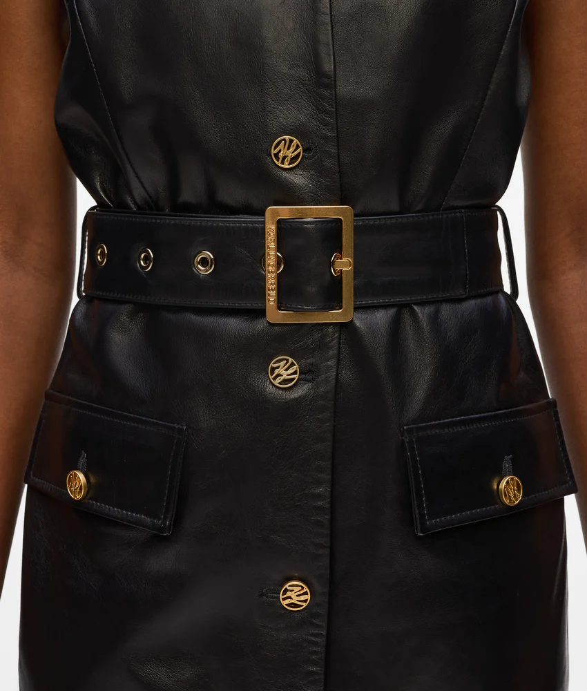 Button-detail leather dress