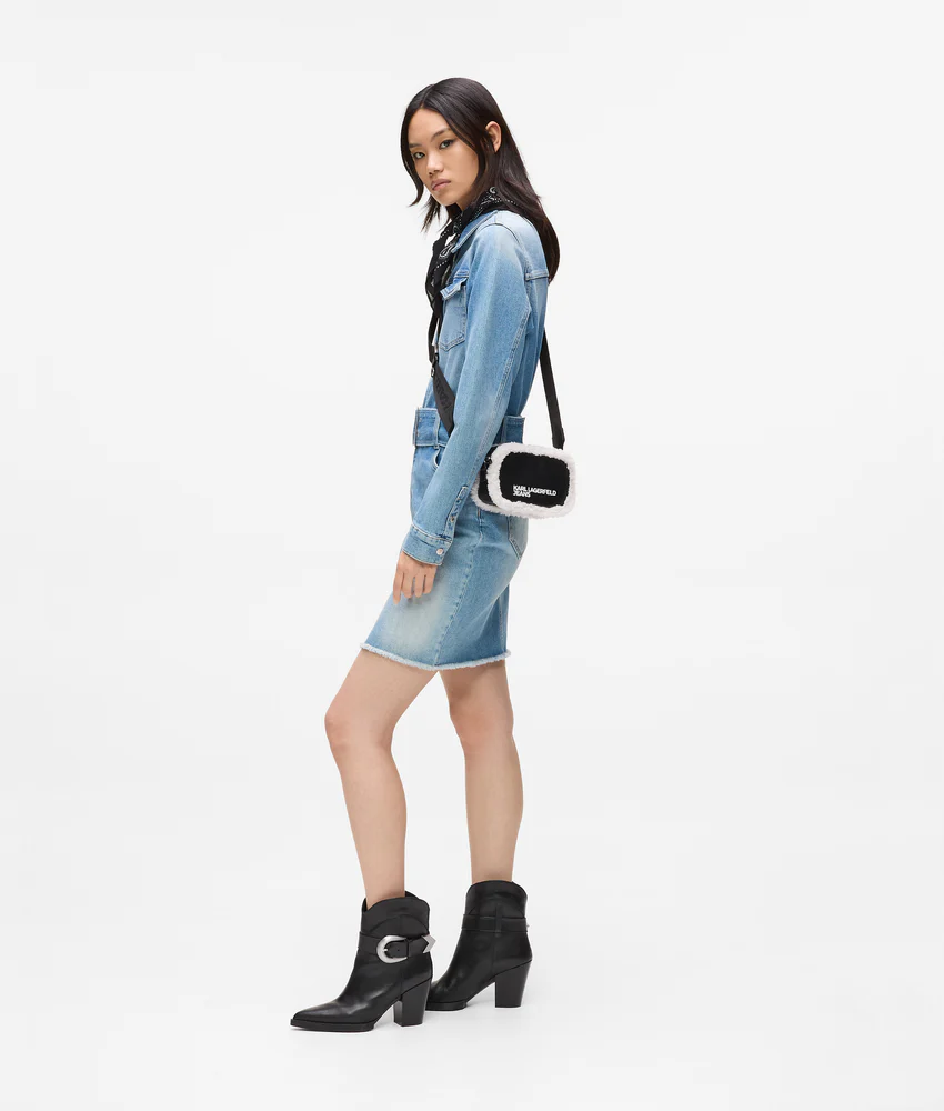 Shearling crossbody camera bag