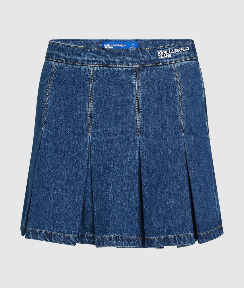 Pleated denim mini skirt