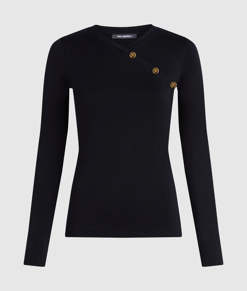 Button-detail long-sleeved T-shirt