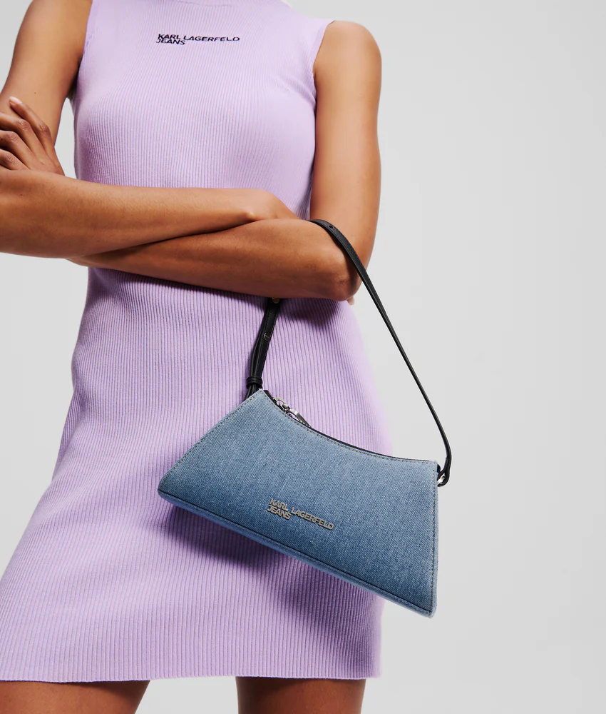 METAL LOGO DENIM SHOULDER BAG