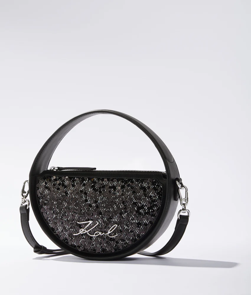 K/Signature sequin round crossbody bag