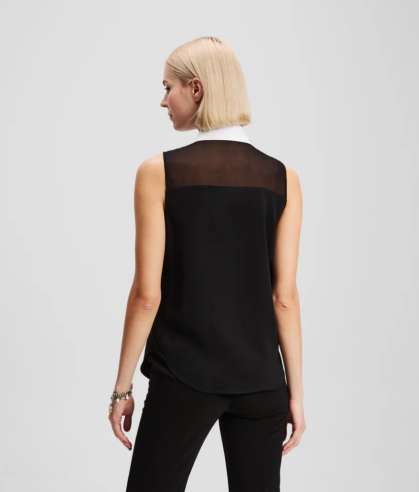 POPLIN COLLAR SLEEVELESS BLOUSE