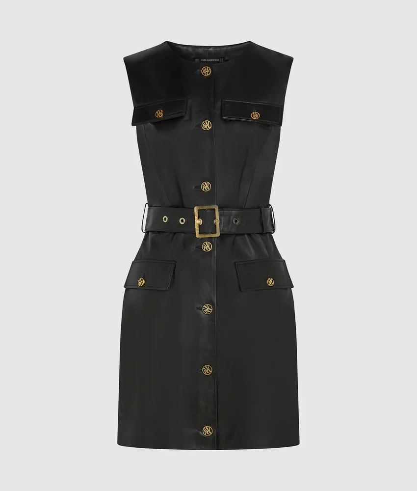 Button-detail leather dress