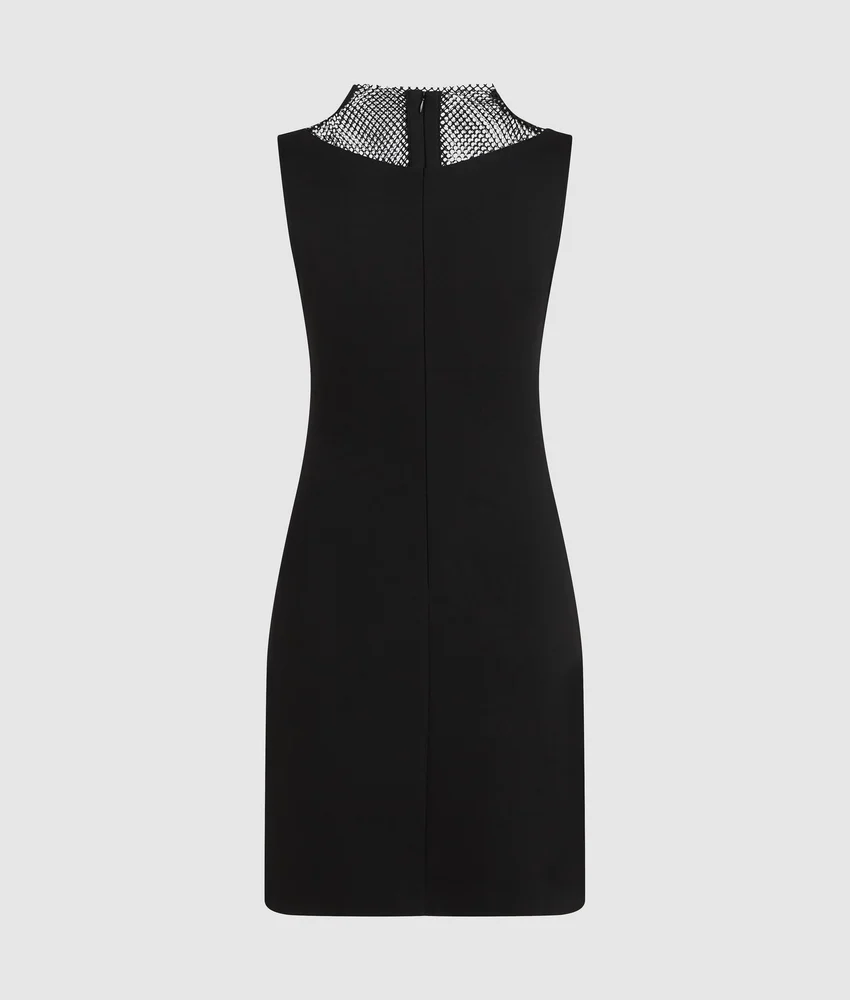 V-neck rhinestone mesh dress