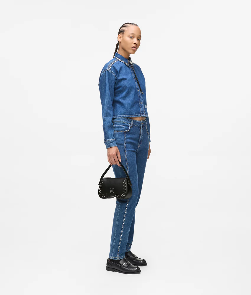 Sunglasses studded top handle bag