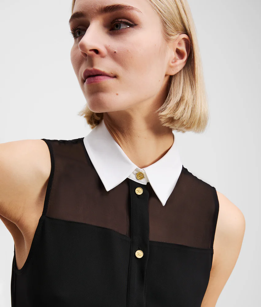 POPLIN COLLAR SLEEVELESS BLOUSE