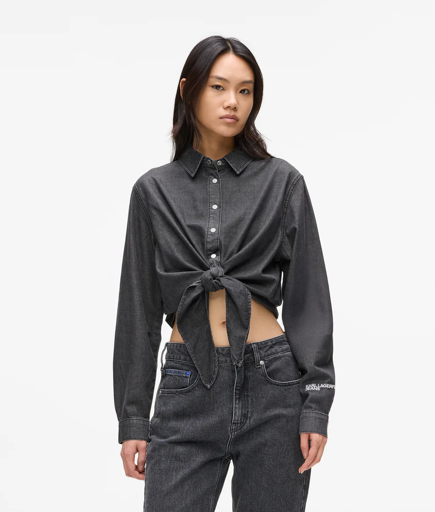 Tie-front denim shirt