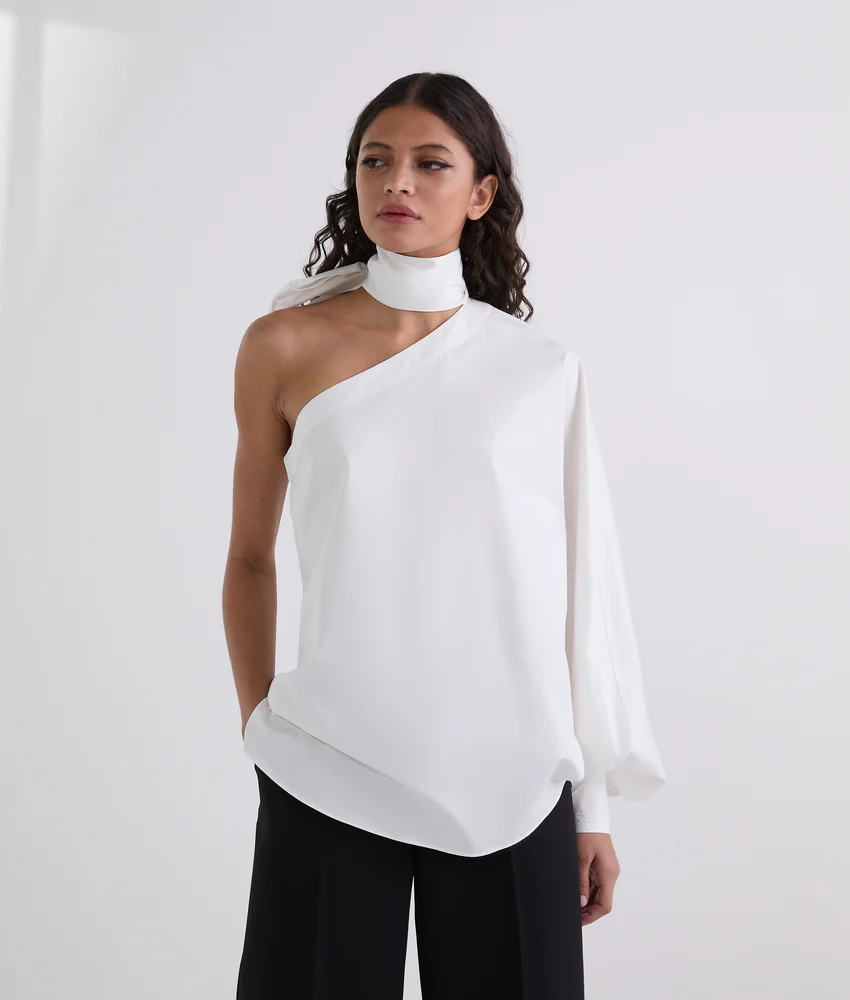 ONE-SLEEVE BOW-DETAIL SHIRT