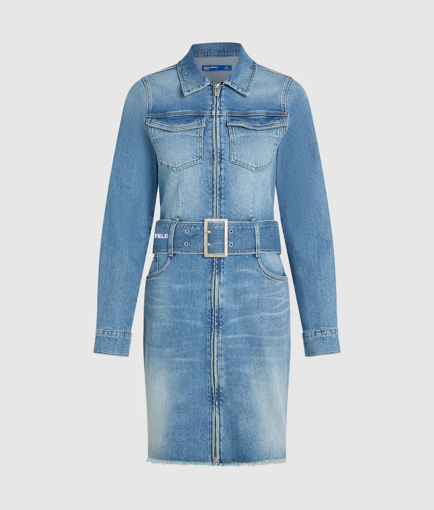 Belted denim dress