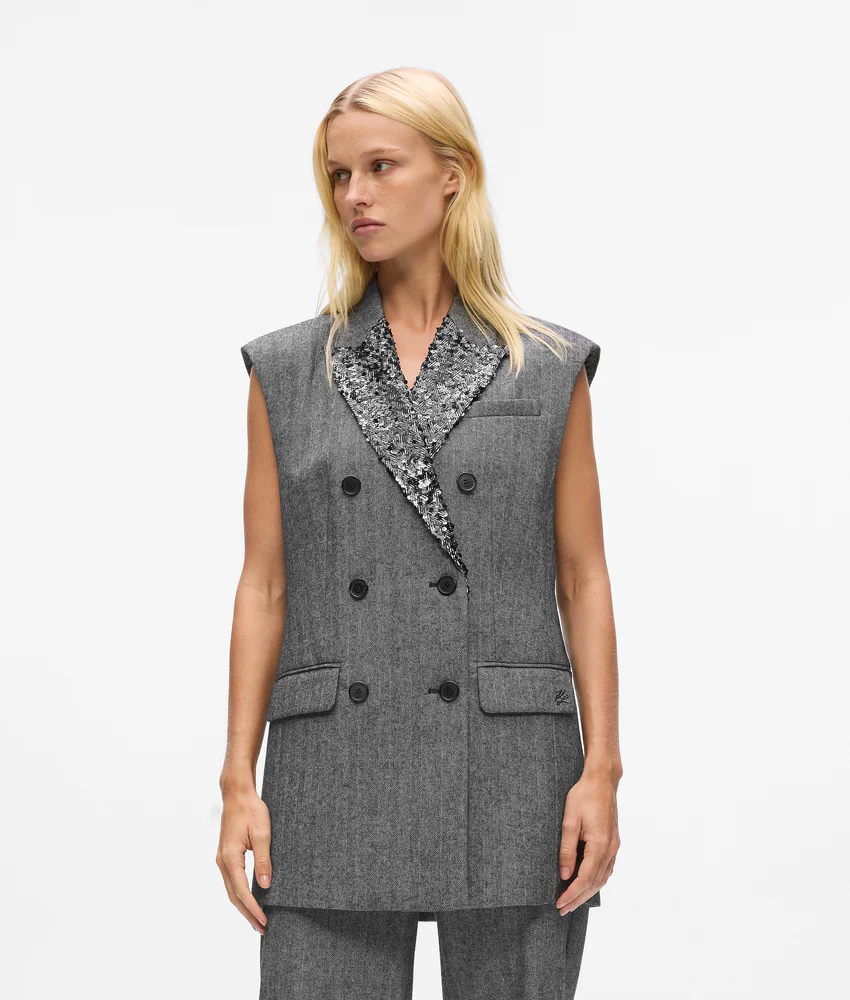 Sequin lapel tweed gilet