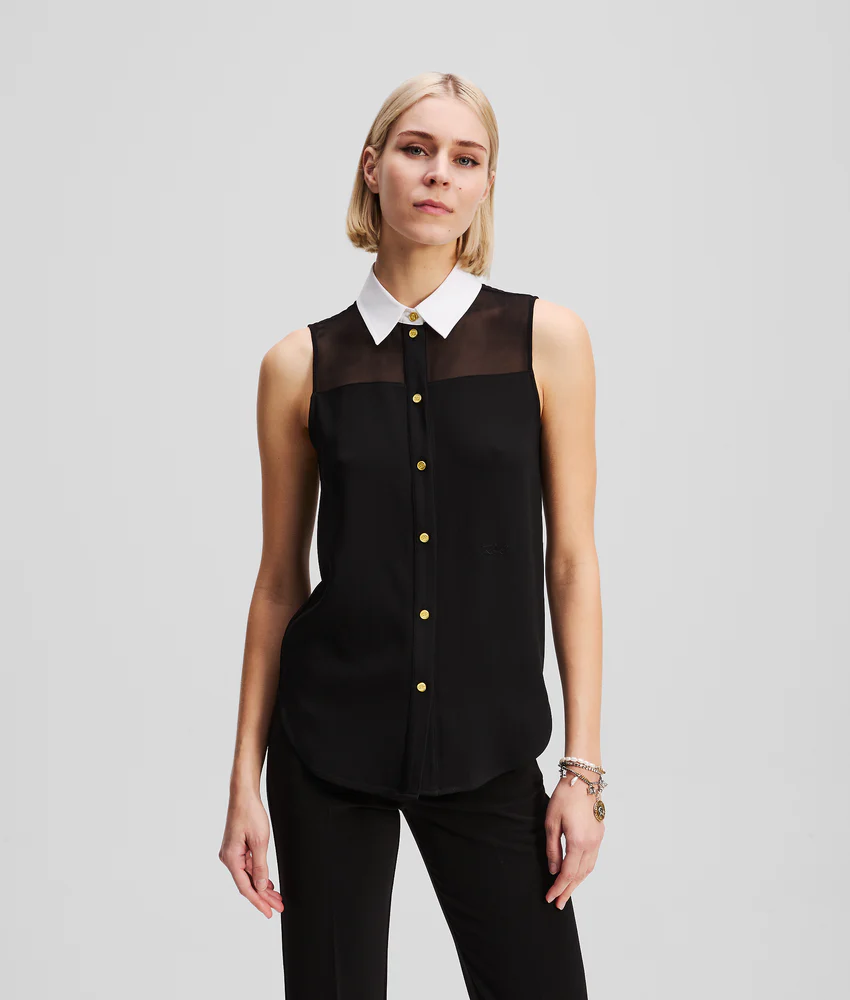 POPLIN COLLAR SLEEVELESS BLOUSE