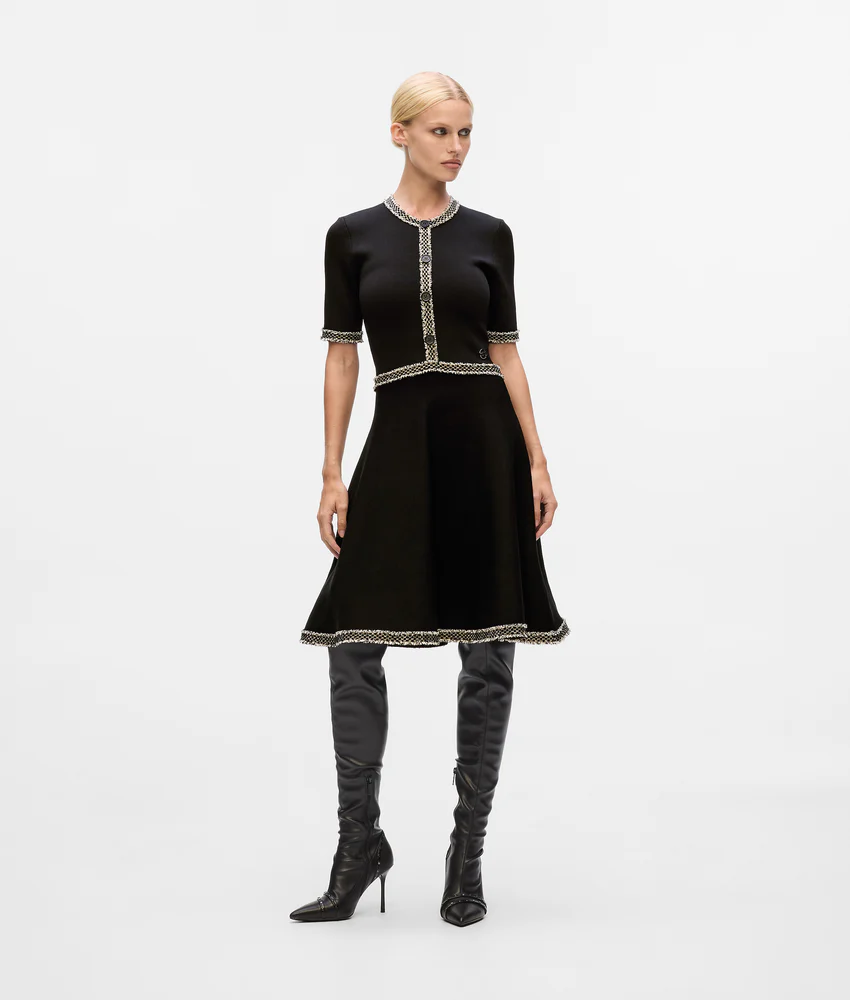 Boucl�� detail knit dress