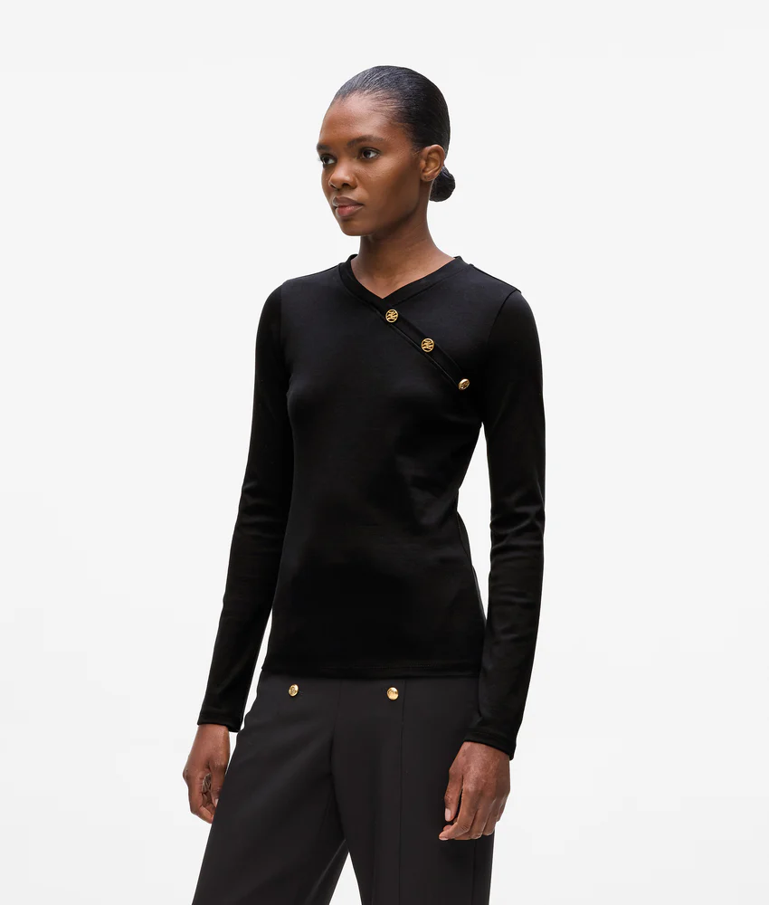 Button-detail long-sleeved T-shirt