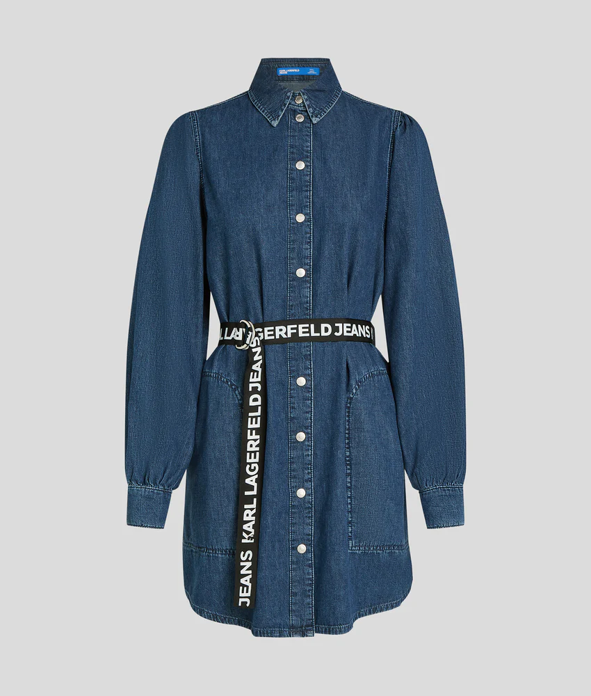 PUFF-SLEEVED DENIM DRESS